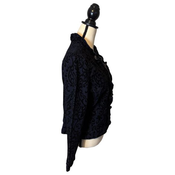Tantrums Blue Jean Jacket Velvet Design Ruffle Trim Zip Up Denim Women's Medium - Picture 5 of 7